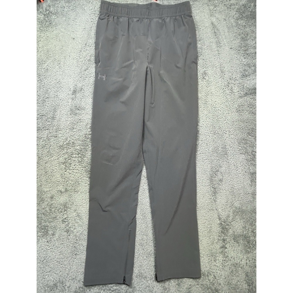 Under Armour Pants Mens M Gray Track Fitted Tapered Zip Ankle Joggers HEATGEAR